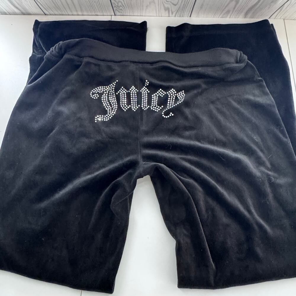 Y2K Juicy Couture Velour Sweatpants Women’s Medium Black OG Bling Tracksuit